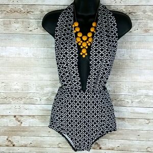 Cocoship, Black and white halter swimwear, Sz S